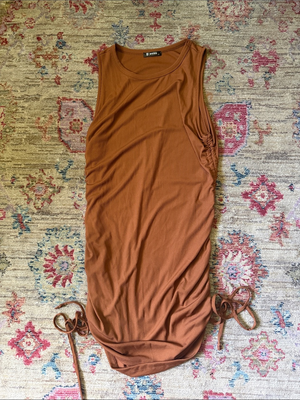 Ribbed Sleeveless Midi Dress in Rust by Express